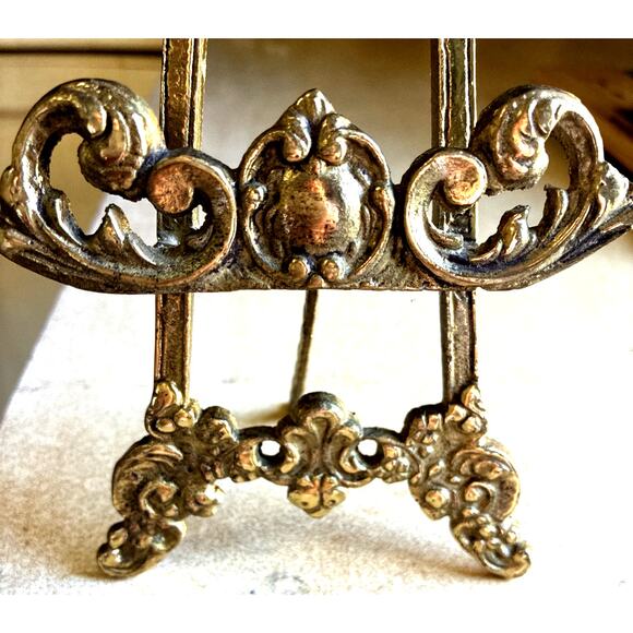 Vintage Art Display Easel Ornate Brass Metal Picture Stand 8.5” Andrea By Sadek - Picture 4 of 11